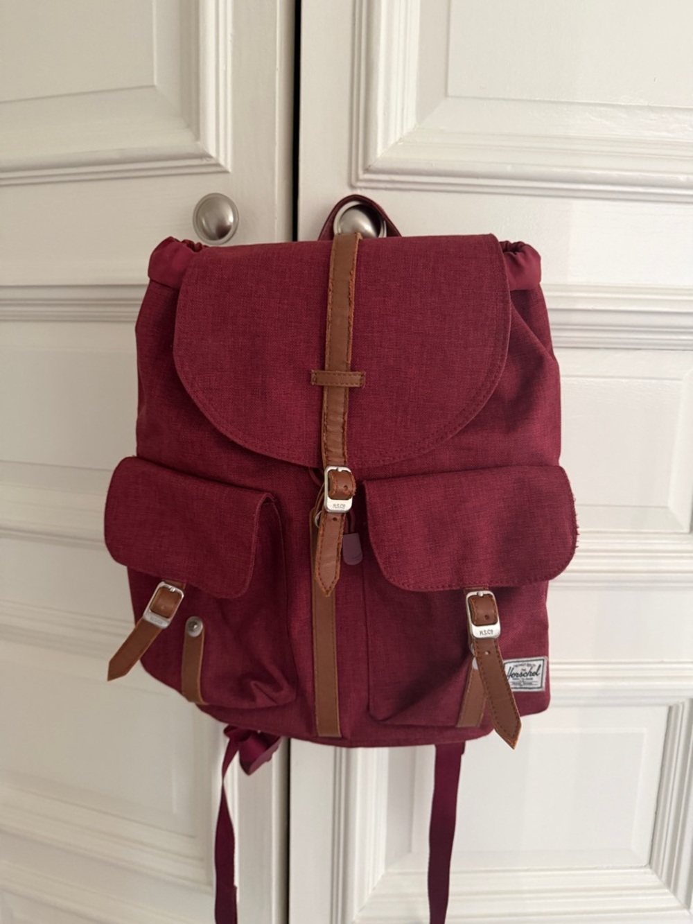Herschel Supply Company Burgundy Canvas Backpack with Tan Accents